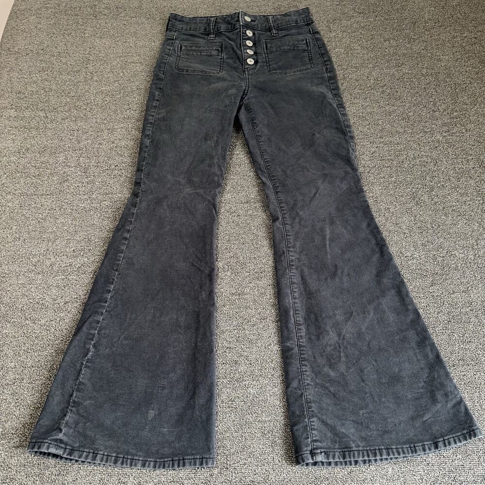 American Eagle Outfitters Corduroy Pants Womens 2 Gray High-Rise Button Fly